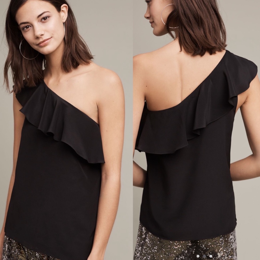 Anthropologie Silk One-shoulder Blouse 8